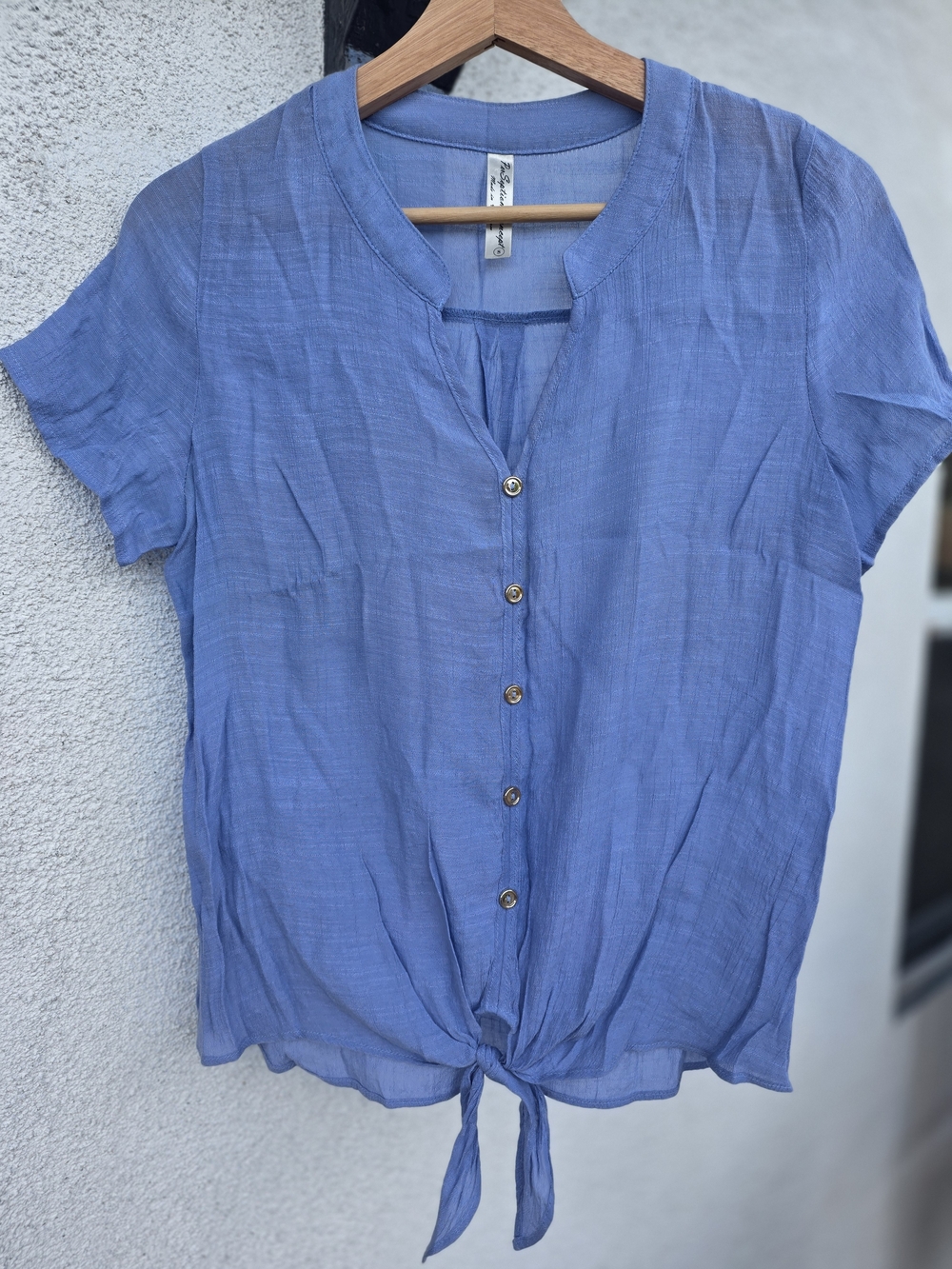 PerSeption Concept Blue Button Tie-Hem Blouse